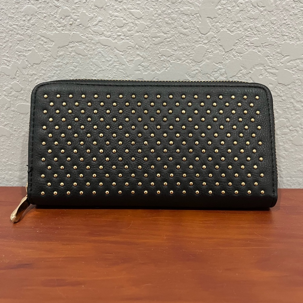A New Day Black Wallet with Gold Studs